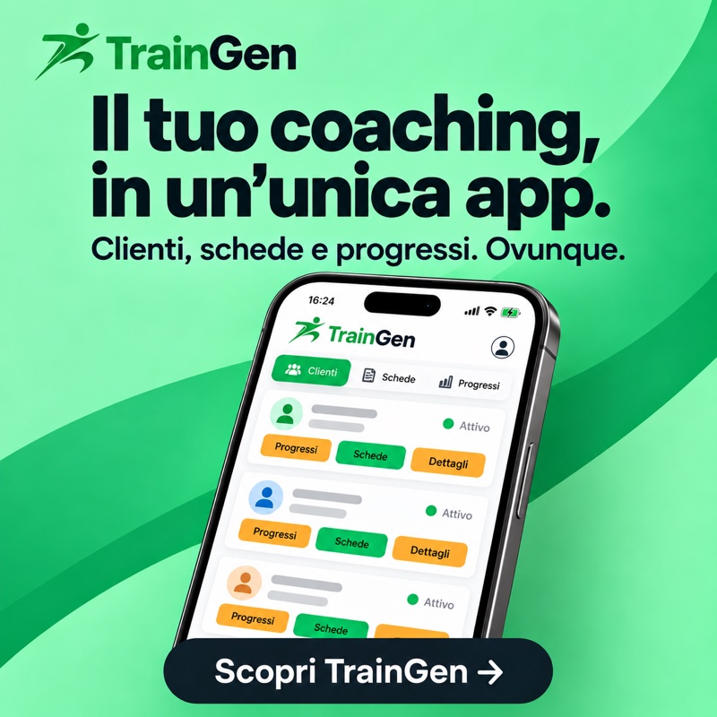 TrainGen. Il tuo coaching, in un’unica app. Scopri TrainGen.