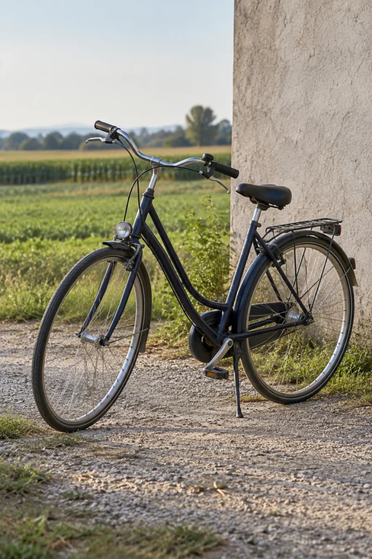 Bicicletta accanto a un muro rurale: immagine rappresentativa generata con IA