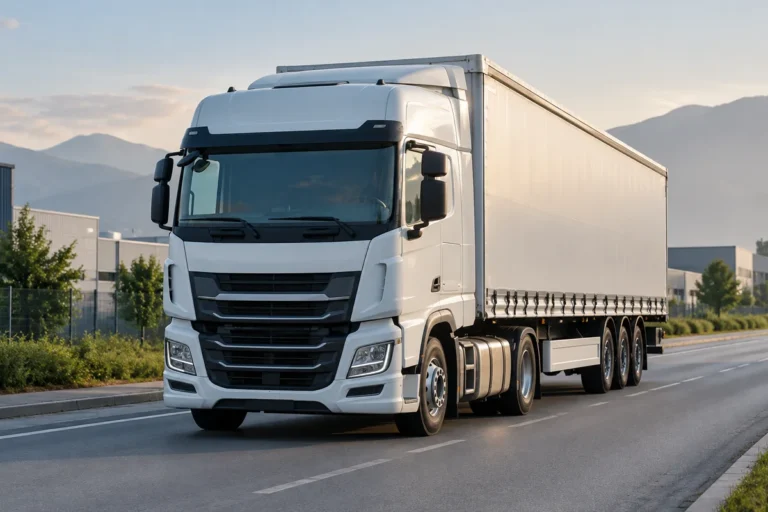 Camion bianco per il trasporto merci: immagine rappresentativa generata con IA