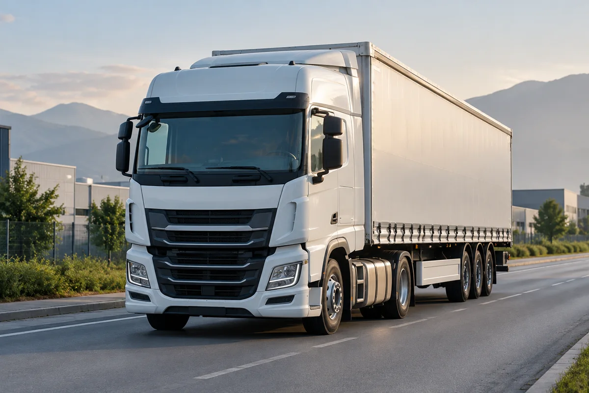 Camion bianco per il trasporto merci: immagine rappresentativa generata con IA