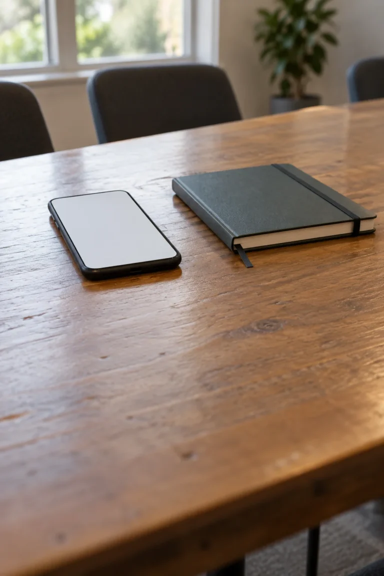 Smartphone e taccuino su un tavolo, immagine rappresentativa generata con IA
