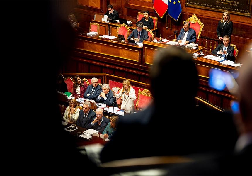 Giorgia Meloni interviene al Senato durante le comunicazioni sul Consiglio europeo