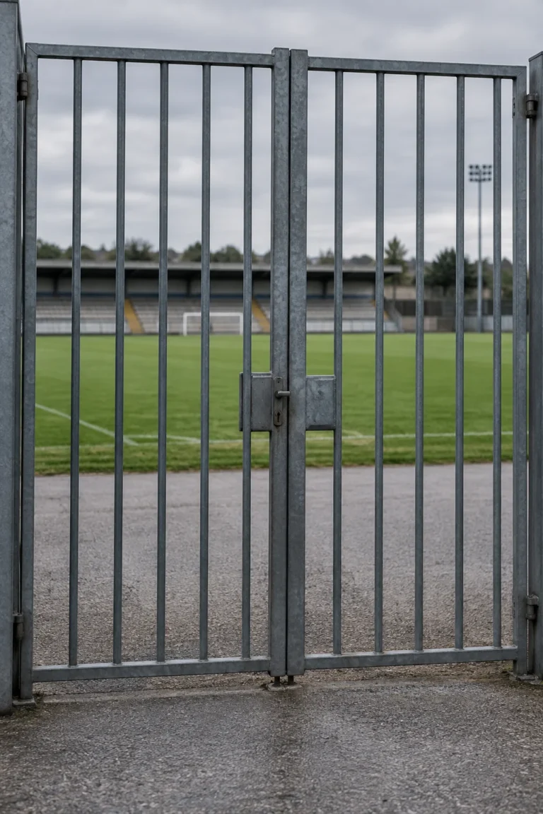 Cancello di uno stadio vuoto, immagine rappresentativa generata con IA