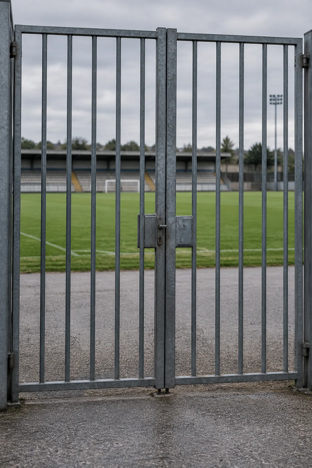 Cancello di uno stadio vuoto, immagine rappresentativa generata con IA